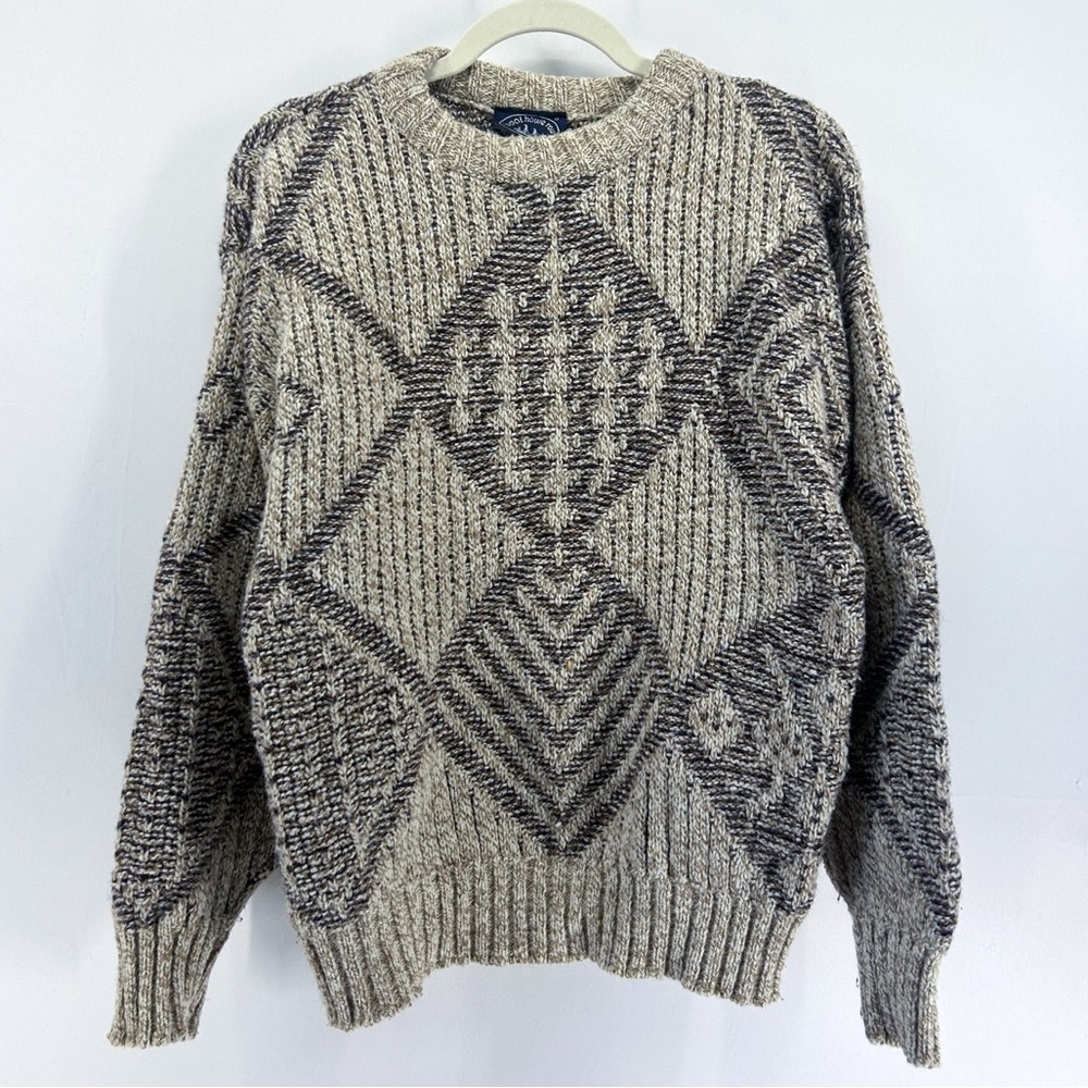 Vintage Wool Boat House Row Geometric Knit Sweater Men's Medium Made in USA
